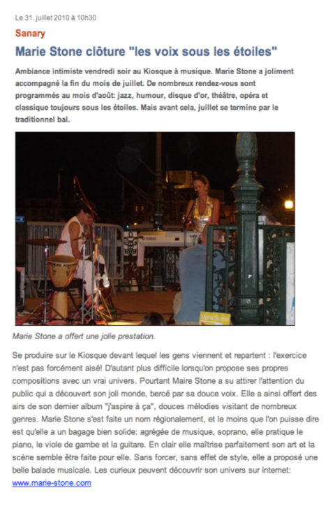 Article sur le concert à Sanary - 2010